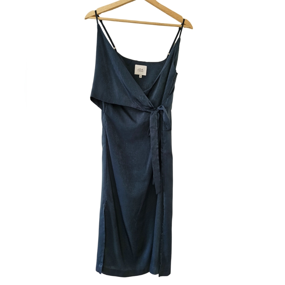 J.O.A. Satin Tie-Front Wrap Midi Dress